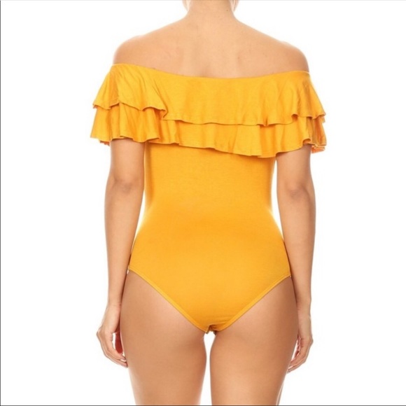 🆕🔆Golden Yellow Off Shoulder Ruffle Bodysuit!🔆 - Picture 4 of 8